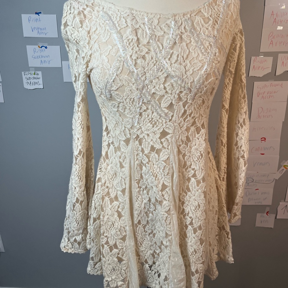 Free People Beaded‎ Cream Lace Dress Boho Women’s XS